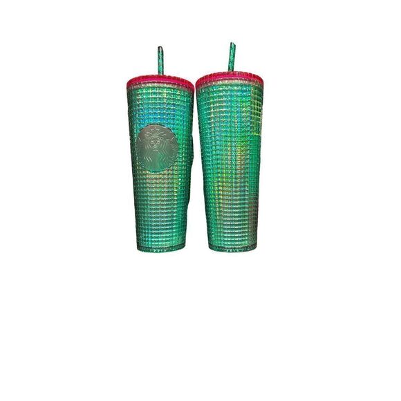 Starbucks Spring 2023 Watermelon Grid Green w/Green Straw and Pink Lid 24 oz Tum - Picture 4 of 4